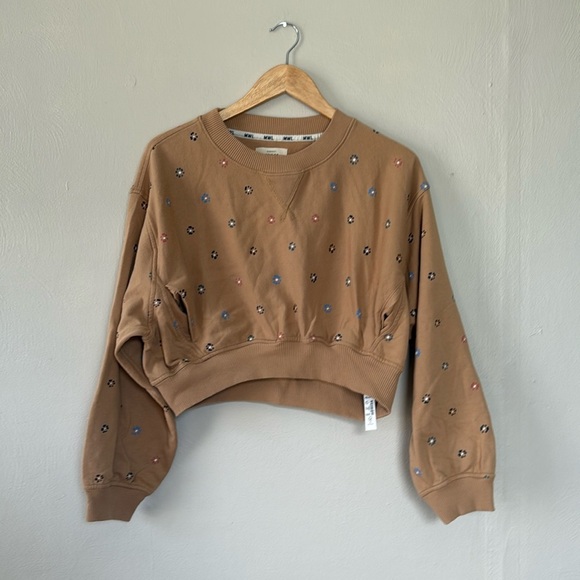 Madewell Tops - NWT Madewell MWL cropped camel floral sweatshirt small